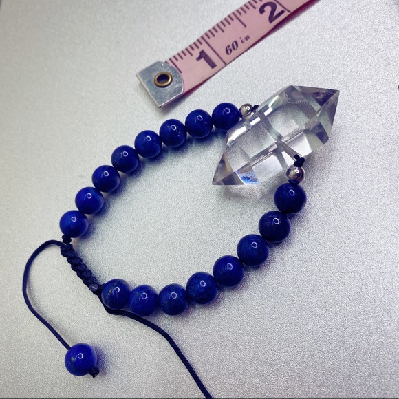 Lapis Gemstone and Clear Crystal Handmade Statement Bracelet Bohemian Healing - Picture 8 of 11